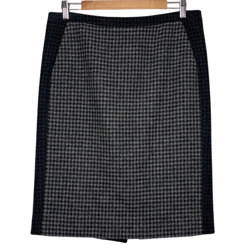 J. Crew Colorblock pencil skirt in houndstooth wool blend women's 8 Black & Gray